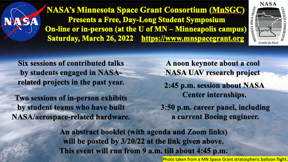 Minnbesota Space Grant Consortium Student Symposium - March 26, 2022