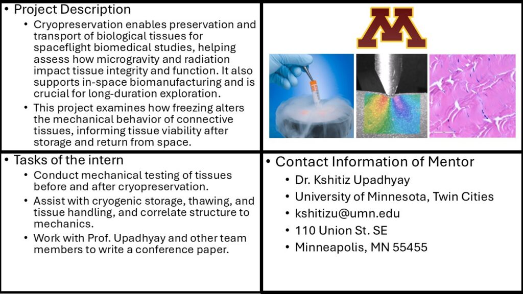 Poster about Summer Internship 2026 - UMN-TC -Cryopreservation and Preservation of Biological Tissues
